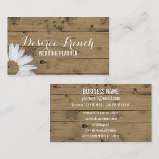 Carte De Visite Wedding planner en bois rustique social de (Devant / Derrière)
