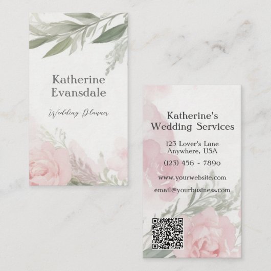 Carte De Visite Wedding planner Feminine Aquarelle Pink Peonies (Devant / Derrière)