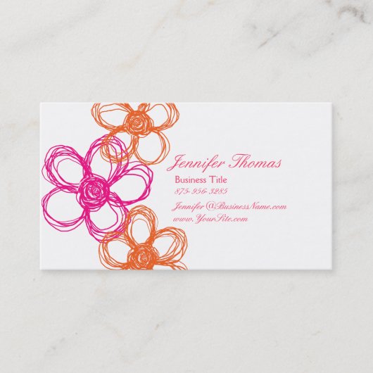 Carte De Visite Wedding planner Fleur sauvage orange et rose chaud (Devant)