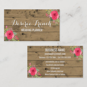 Carte De Visite Wedding planner floral en bois rustique social des