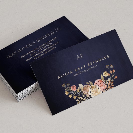 Carte De Visite Wedding planner floral Monogramme de la marine