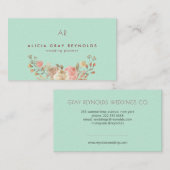 Carte De Visite Wedding planner floral Monogramme de menthe (Devant / Derrière)