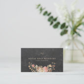 Carte De Visite Wedding planner floral noir Monogramme (Debout devant)