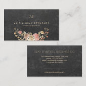 Carte De Visite Wedding planner floral noir Monogramme (Devant / Derrière)