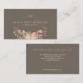 Carte De Visite Wedding planner Floral Rose d'or gris Monogramme (Devant / Derrière)