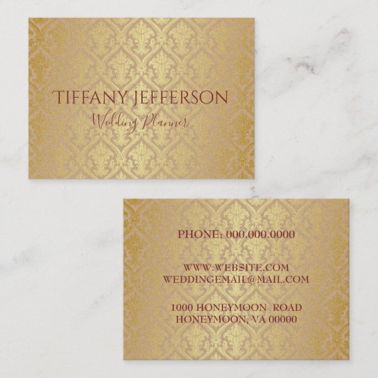 Carte De Visite wedding planner Gold Damask (Devant / Derrière)