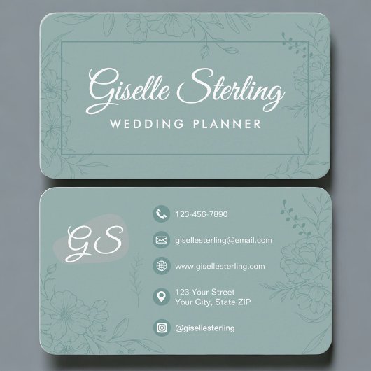 Carte De Visite Wedding Planner Green Teal Floral