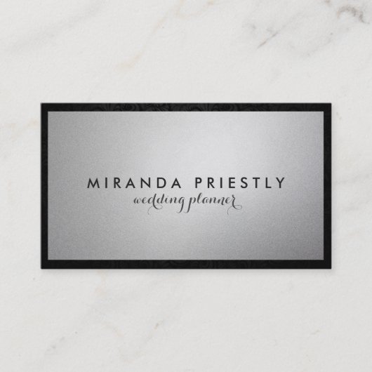 Carte De Visite Wedding planner moderne chic noir et argent (Devant)
