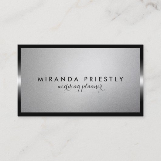 Carte De Visite Wedding planner moderne chic noir et argent (Devant)