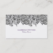 Carte De Visite Wedding planner noir et blanc Paisley (Devant)