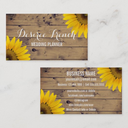 Carte De Visite Wedding planner rustique social de tournesols des (Devant / Derrière)