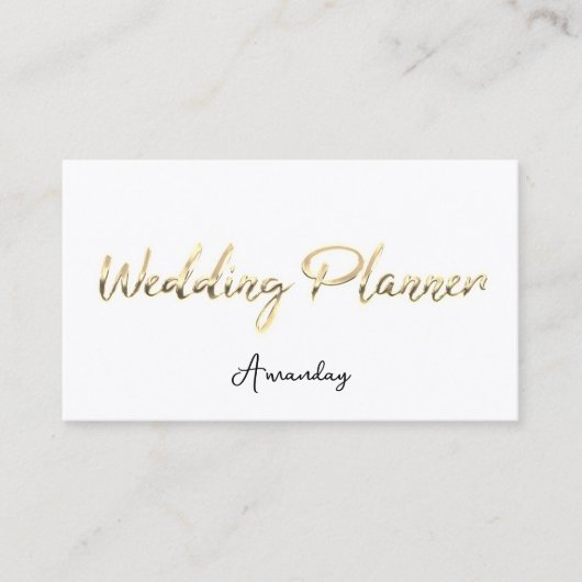 Carte De Visite Wedding planner Script Gold QR Code Logo Blanc (Devant)