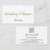 Carte De Visite Wedding planner Script Gold QR Code Logo Blanc (Devant / Derrière)