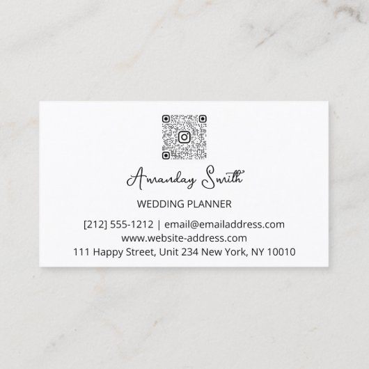 Carte De Visite Wedding planner Script Gold QR Code Logo Blanc (Dos)