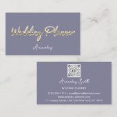 Carte De Visite Wedding planner Script Gold QR Code Logo gris bleu (Devant / Derrière)