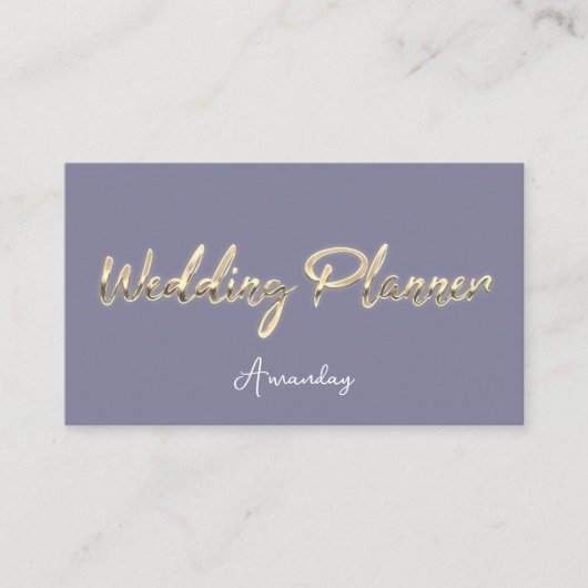 Carte De Visite Wedding planner Script Gold QR Code Logo gris bleu (Devant)