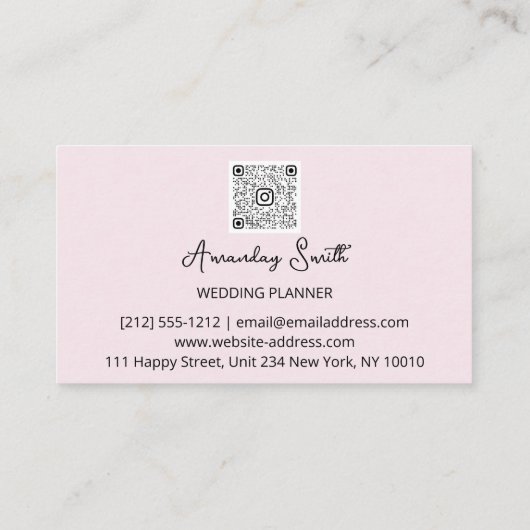 Carte De Visite Wedding planner Script Gold QR Code Logo rose (Dos)