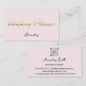 Carte De Visite Wedding planner Script Gold QR Code Logo rose (Devant / Derrière)