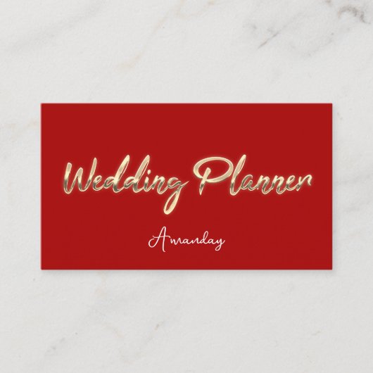 Carte De Visite Wedding planner Script Gold QR Code Logo Rouge (Devant)