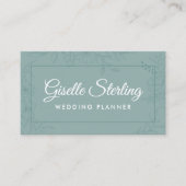 Carte De Visite Wedding planner Turquoise Floral Line Art Script (Devant)