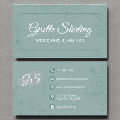 Carte De Visite Wedding planner Turquoise Floral Line Art Script