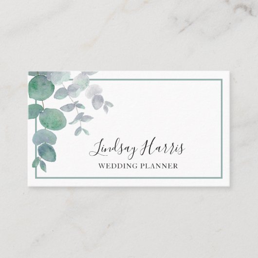 Carte De Visite Wedding planner vert moderne Eucalyptus (Devant)
