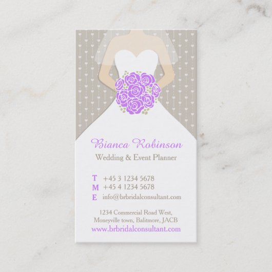 Carte de visite wedding planner violet, gris et bl (Devant)