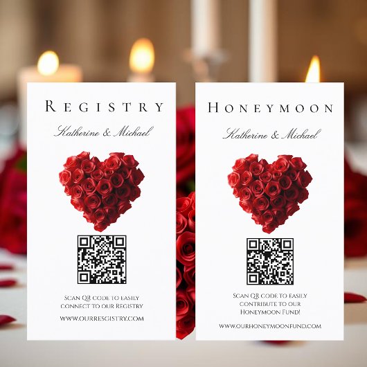 Carte De Visite Wedding Registry-Heart Shaped Red Roses-