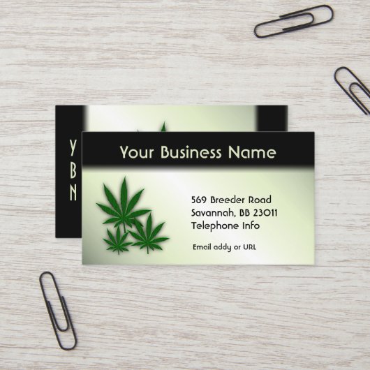 Carte De Visite Weed Business Double Côté Vert (Devant/Arrière en situation)