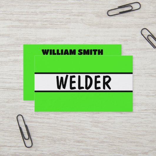 Carte De Visite Welder Neon Green (Devant/Arrière en situation)