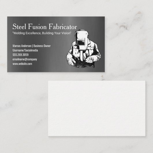 Carte De Visite Welder Working on Metal | Col bleu (Devant / Derrière)