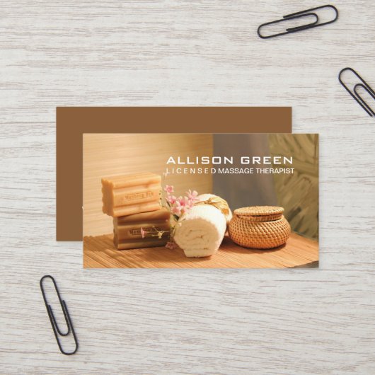 Carte De Visite Wellness Aromathérapie SPA Salon Massage thérapeut (Devant/Arrière en situation)