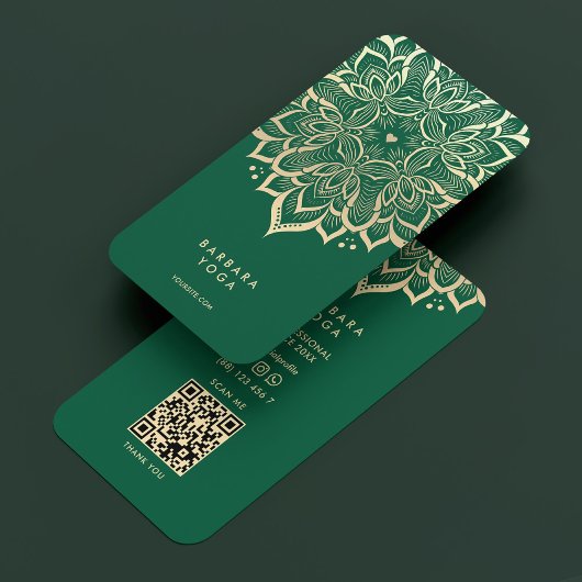 Carte De Visite Wellness Coach Yoga Mandala Elegant Hunter Green