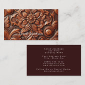 Carte De Visite Western Faux Brown Leather Tooled (Devant / Derrière)
