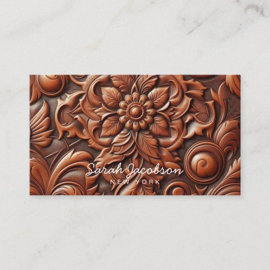 Carte De Visite Western Faux Brown Leather Tooled (Devant)