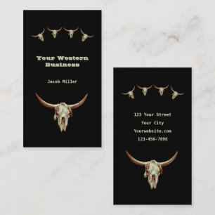 Carte De Visite Western Rustic Black Country Cowboy Bull Skull