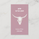 Carte De Visite Western Rustic Pink Tattoo Shop Bull Skull (Devant)