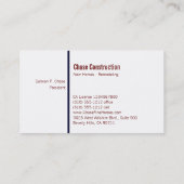 Carte de visite WH-M d'entrepreneur de cadre en (Dos)