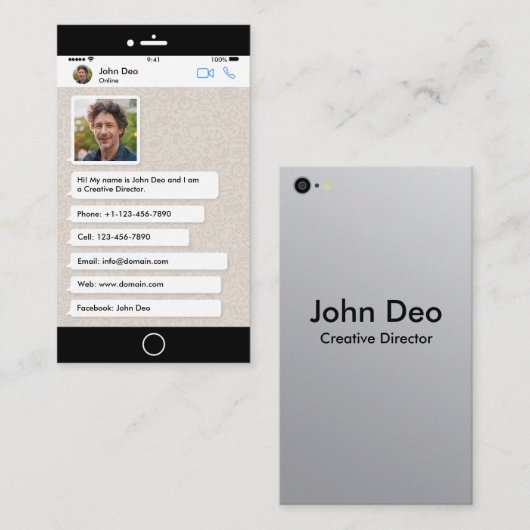 Carte De Visite Whatsapp a inspiré l'iPhone de | (Devant / Derrière)