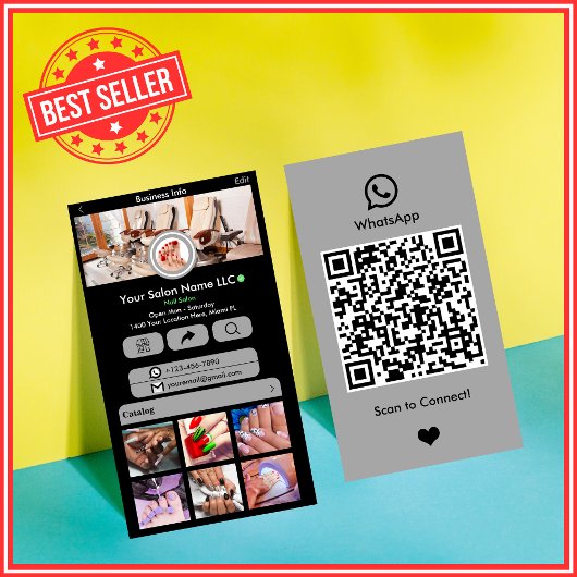 Carte De Visite WhatsApp Nail Salon Grey Social Media QR Code