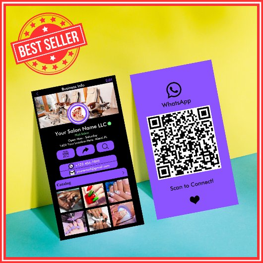 Carte de visite WhatsApp Salon de Manucure Violet