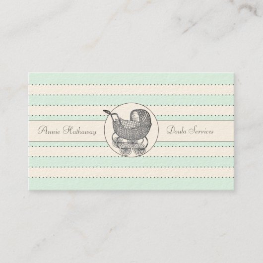 Carte De Visite Whimsical Baby Buggy Blue Green Birthing Services (Devant)