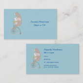 Carte De Visite Whimsical Bunny and Bear Riding a Bike (Devant / Derrière)