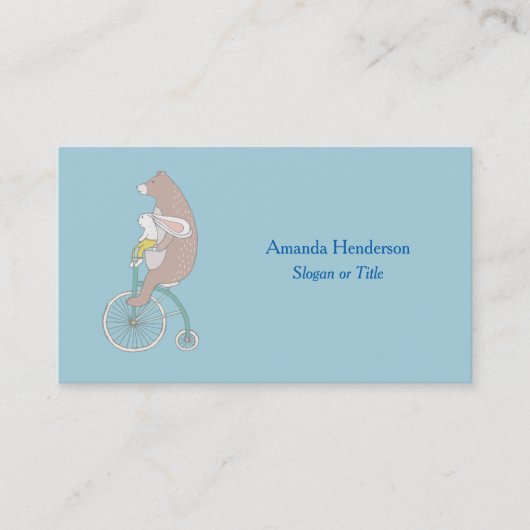 Carte De Visite Whimsical Bunny and Bear Riding a Bike (Devant)