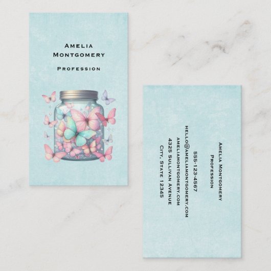 Carte De Visite Whimsical Butterflies in a Jar (Devant / Derrière)
