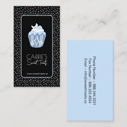 Carte De Visite Whimsical Celestial Blue Moon Cupcake (Devant / Derrière)