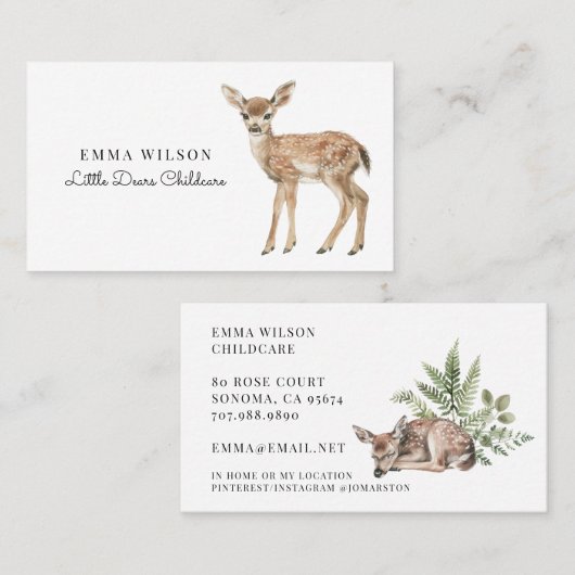 Carte De Visite Whimsical Deer Childcare Business Card (Devant / Derrière)