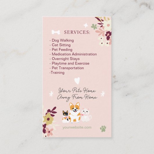 Carte De Visite Whimsical floral mignon classe chien de garde chie (Dos)