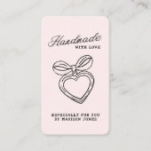 Carte De Visite Whimsical Handmade with Love Script Heart Bow (Devant)