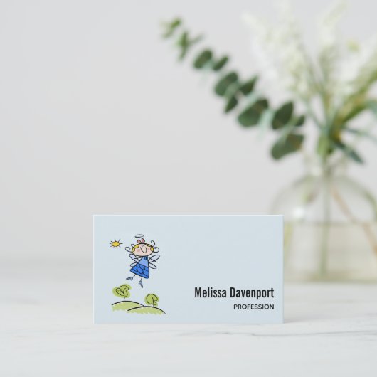 Carte De Visite Whimsical Happy Angel Fairy Flying Dehors (Debout devant)